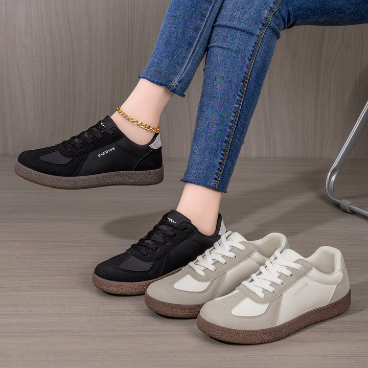 Women's retro-inspired casual sneakers with suede overlays, padded heel counter, and textured rubber outsole Mune Fashion
