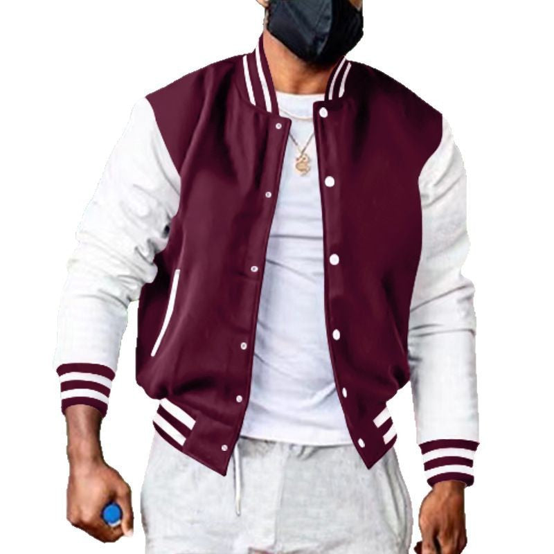 Men's nano varsity college jacket in retro bomber style with contrast sleeves, striped ribbed cuffs and snap button placket Mune Fashion