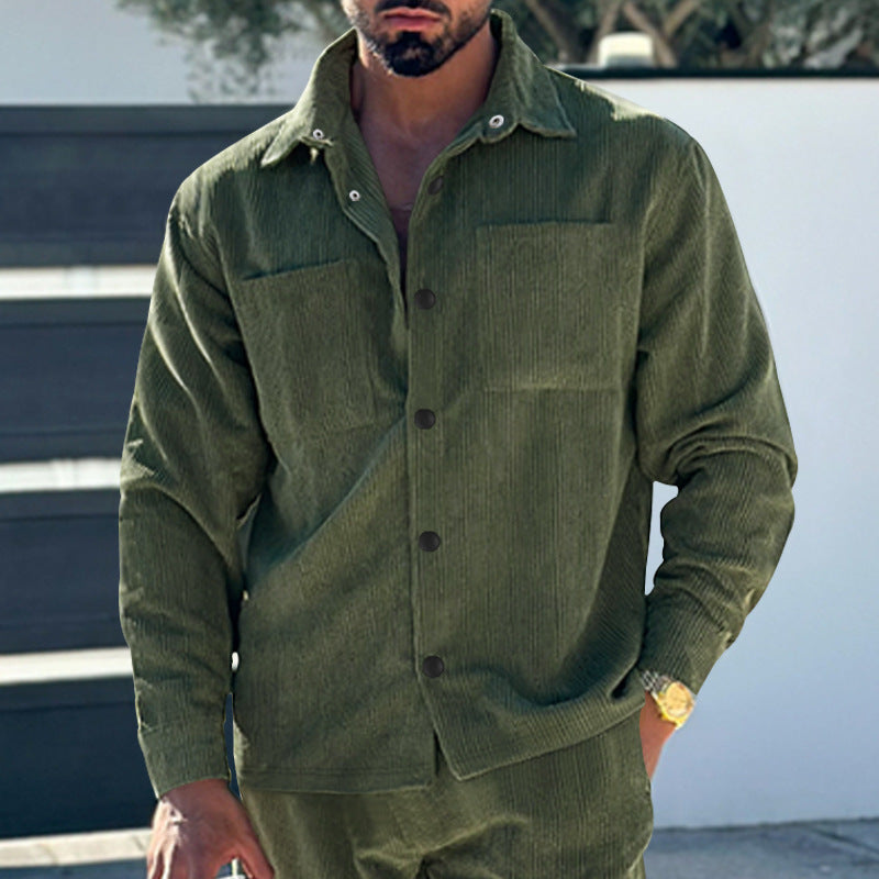 Men's cord oversized shirt with chest pockets and full button placket Mune Fashion