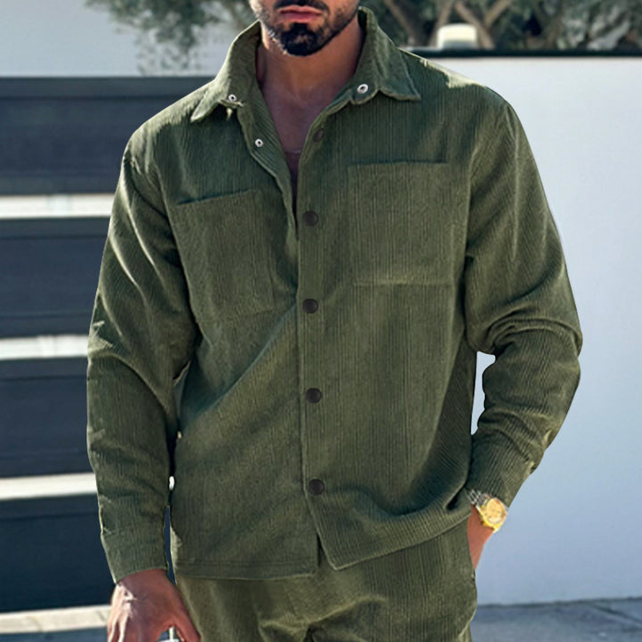 Men's cord oversized shirt with chest pockets and full button placket Mune Fashion