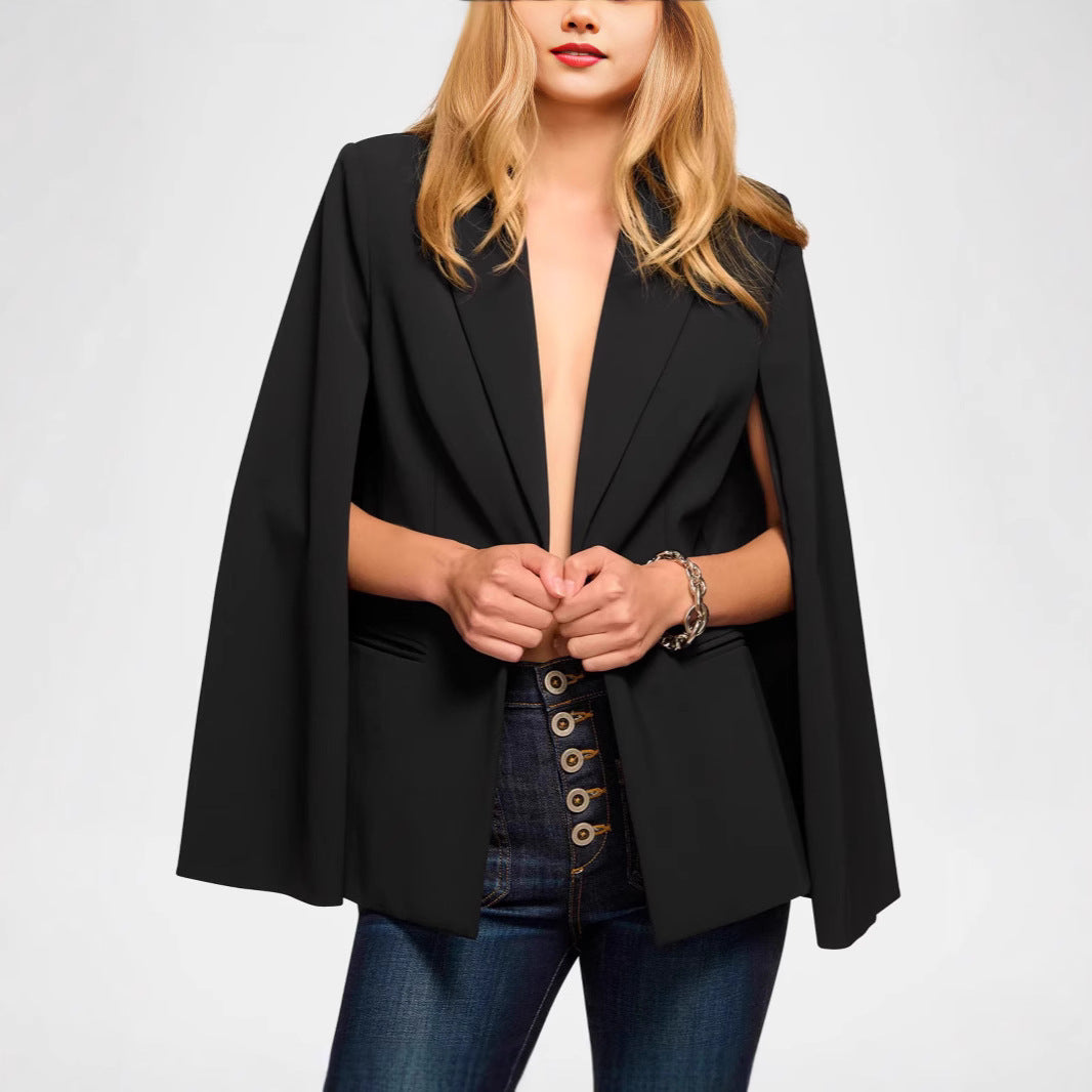 Women's Cape Blazer with Split Sleeves and Tailored Single-Button Closure Mune Fashion