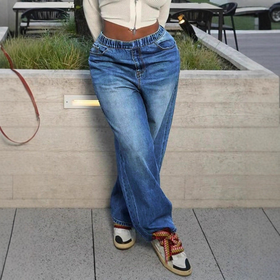 Women's wide Relaxed-Fit jeans with elastic waistband and casual fit Mune Fashion