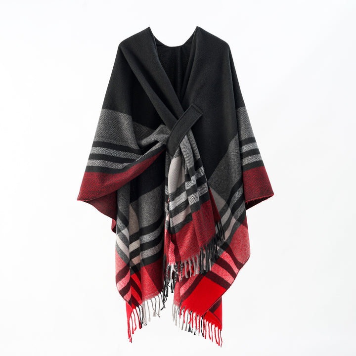 Women's lightweight wool blend wrap with fringes and tie belt Mune Fashion