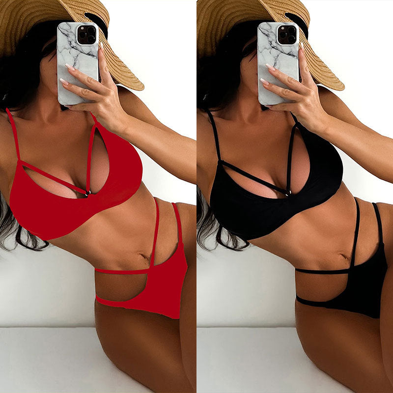 Women Triangle Bikini with deep V-neck and sophisticated strap pattern Mune Fashion