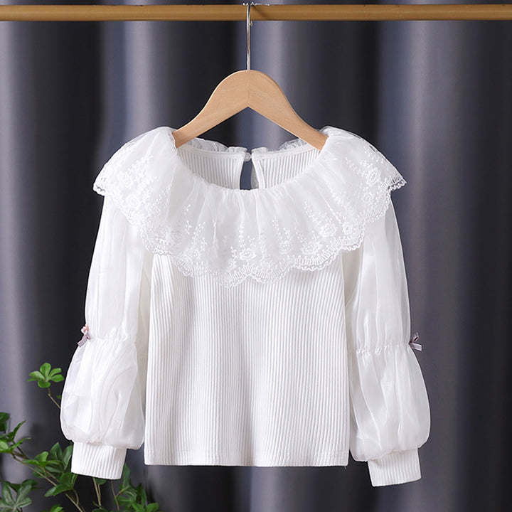 Women elegant blouse with romantic lace collar and ruffle details Mune Fashion