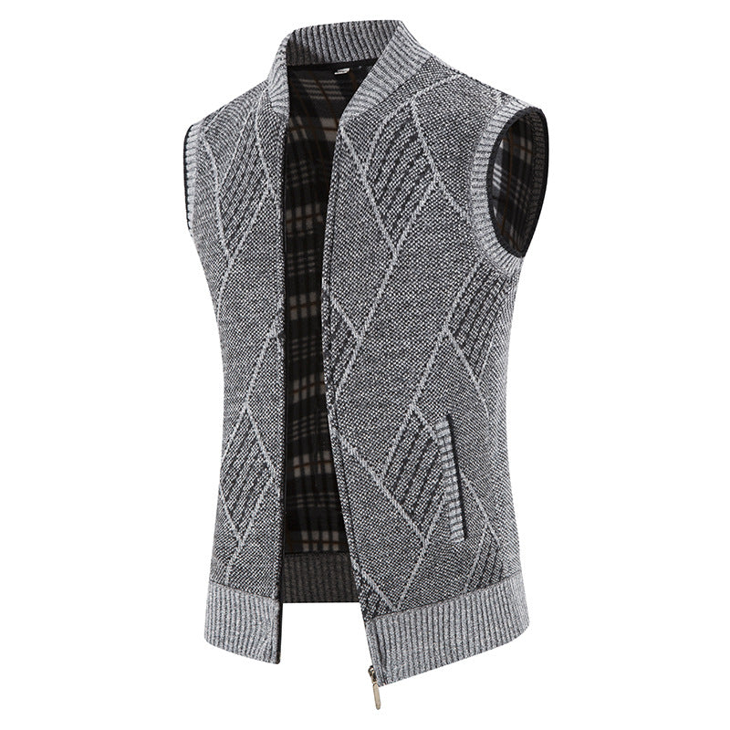 Men's sleeveless knitted vest with padded lining, full-length zipper, and structured weave look Mune Fashion