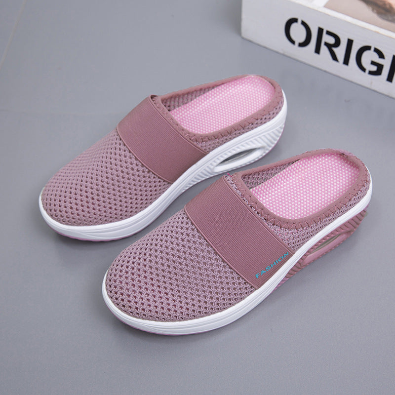 Women's slip-on shoes with breathable knitted upper material, elastic midfoot strap, and cushioning sole Mune Fashion