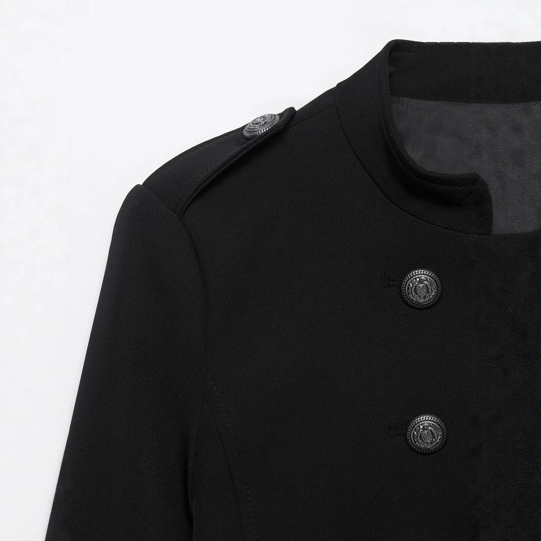 Women Double-Breasted Military Jacket with Stand-Up Collar Mune Fashion