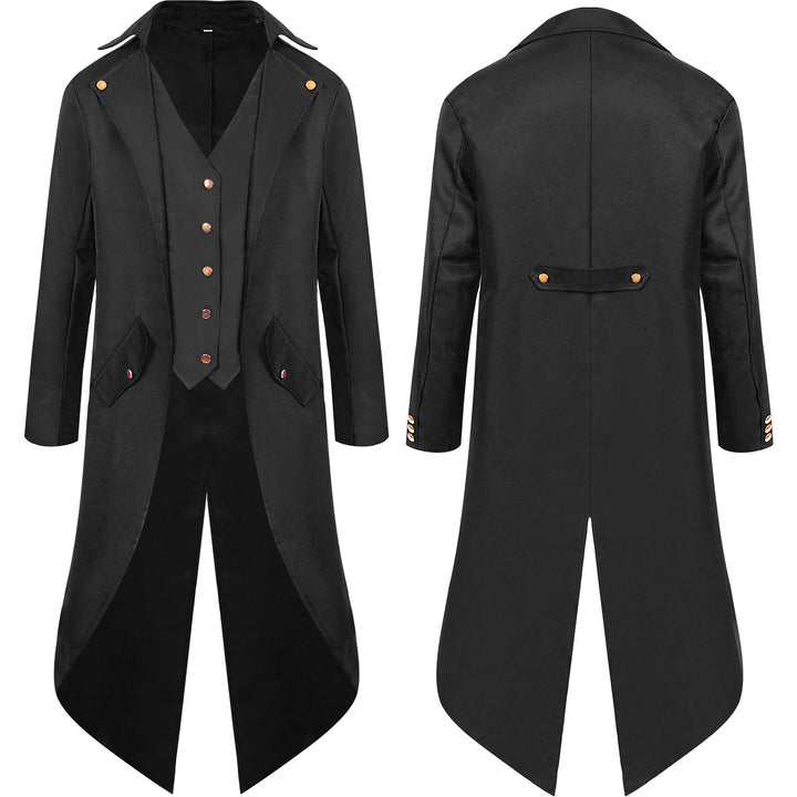 Men's fitted tailcoat with pointed swallowtail, integrated V waistcoat, and decorative button placket Mune Fashion