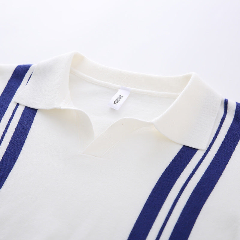 Men's Casual V-Neck Sweater with Stripes Mune Fashion