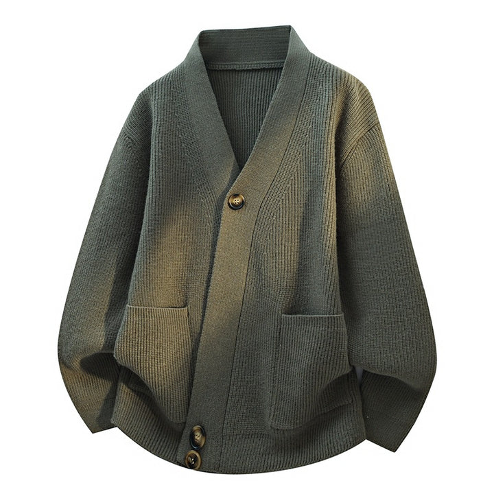 Women's oversized cardigan with large V-neck, patch pockets & wooden buttons Mune Fashion