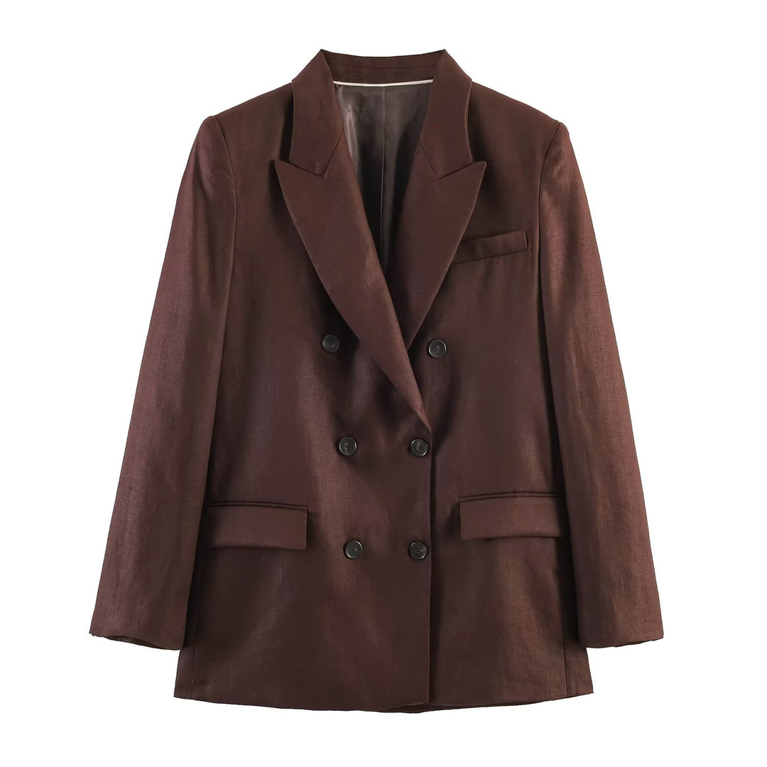 Women's Double-Breasted Blazer with Straight Cut Suit Pants Mune Fashion