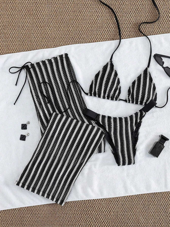 Ladies triangle bikini set with stylish wrap towel Mune Fashion
