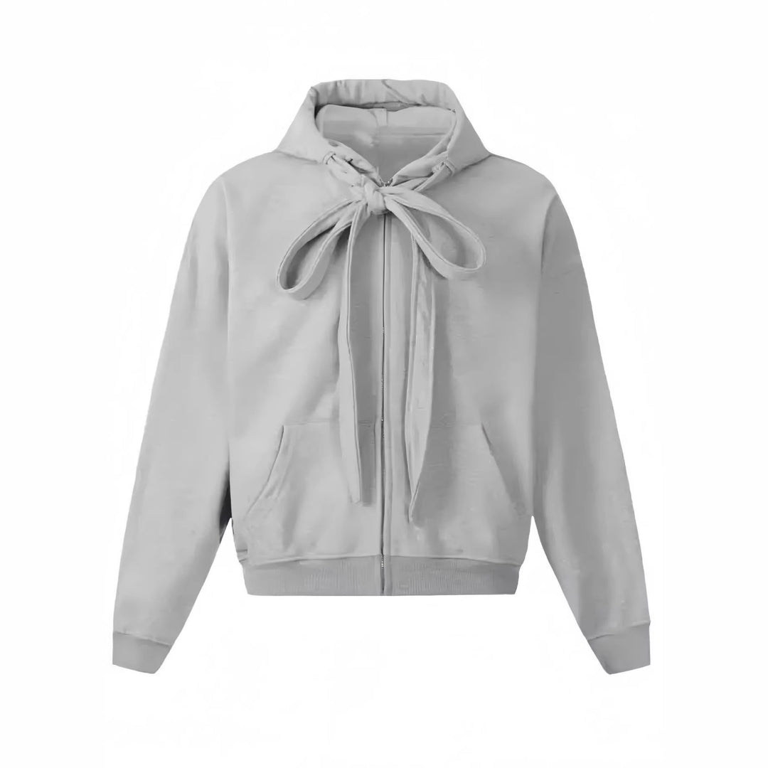 Women's Fashion Hoodie Jacket with Bow Detail