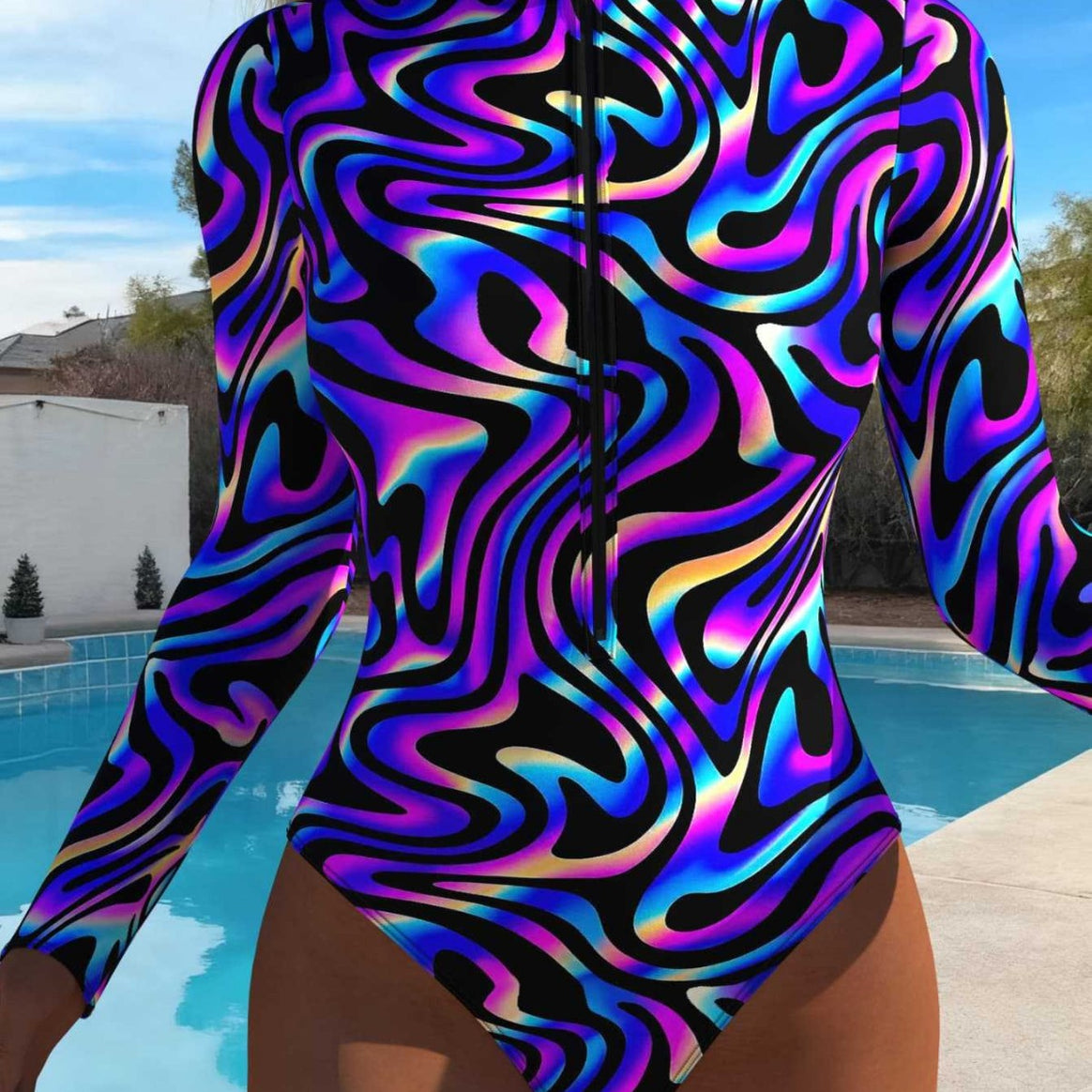 Women’s one-piece swimsuit with exciting animal print and sporty zipper Mune Fashion