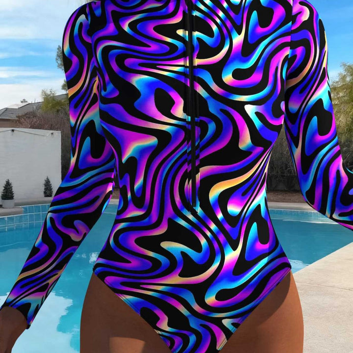 Women’s one-piece swimsuit with exciting animal print and sporty zipper Mune Fashion