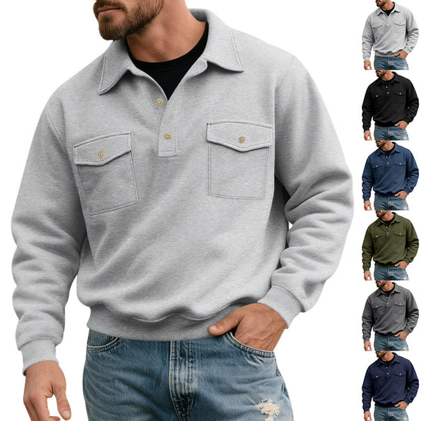 Men's polo collar sweater with flap chest pockets Mune Fashion