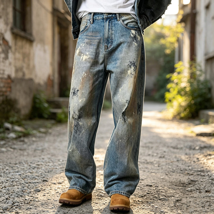 Men's Wide Denim Jeans in Used Look Mune Fashion