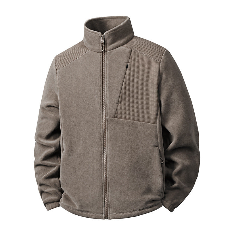 Men's fleece jacket with stand-up collar and reinforced shoulder panels Mune Fashion