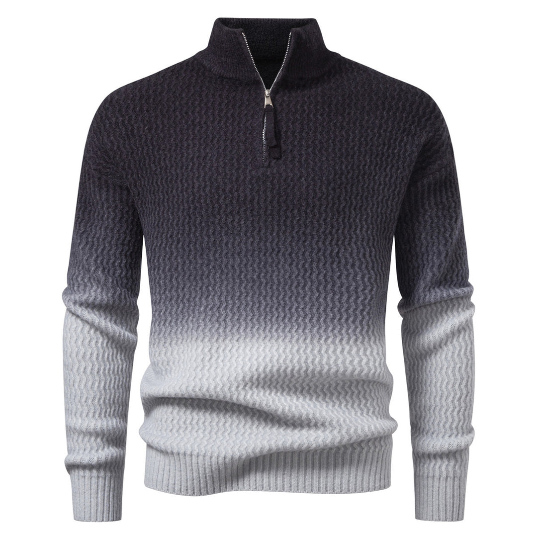 Men's fine-knit half-zip pullover with textured wave pattern and standing collar Mune Fashion
