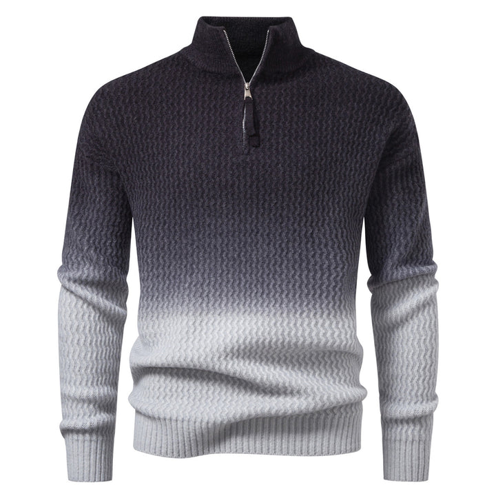 Men's fine-knit half-zip pullover with textured wave pattern and standing collar Mune Fashion