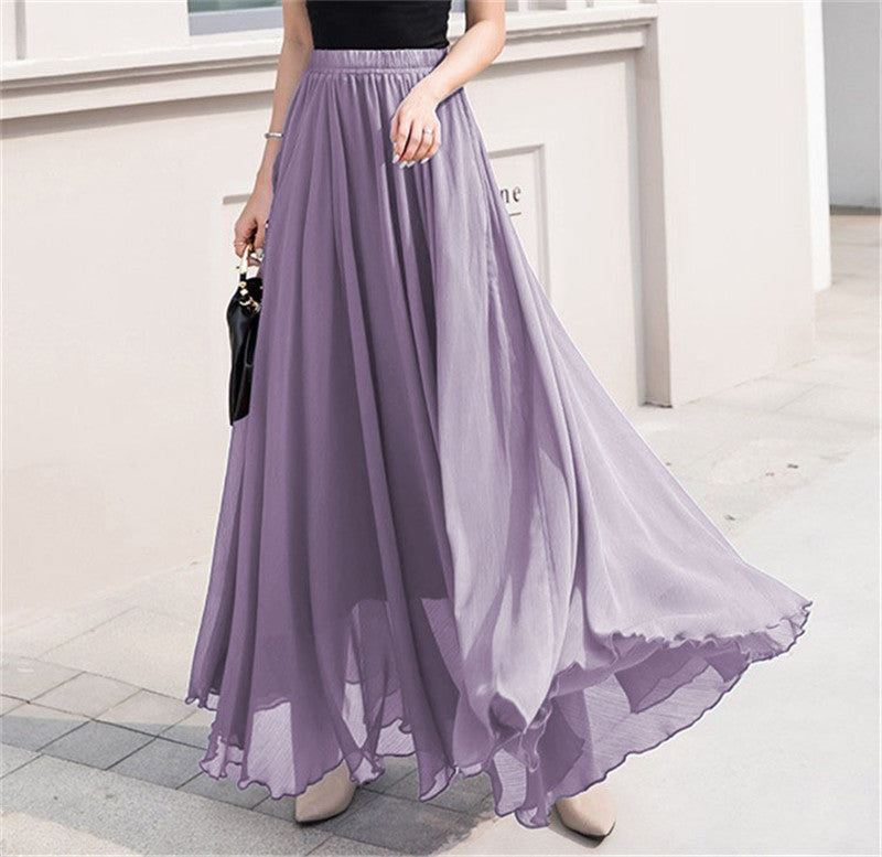 Women's maxi chiffon skirt with elastic waistband and flowy A-line Mune Fashion