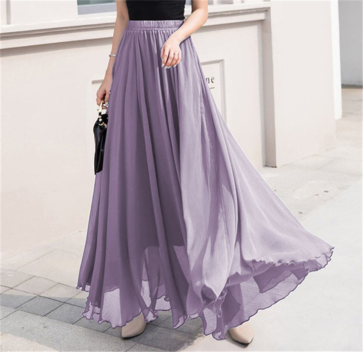 Women's maxi chiffon skirt with elastic waistband and flowy A-line Mune Fashion