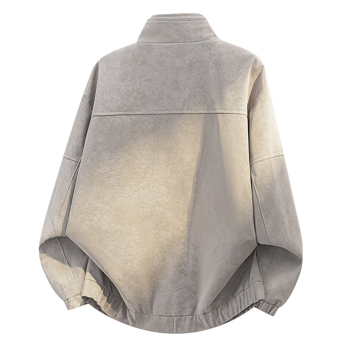 Men's Oversized Velvet-Optic Bomber Jacket with High Stand-Up Collar, Asymmetrical Chest Yoke & Elastic Hem Mune Fashion