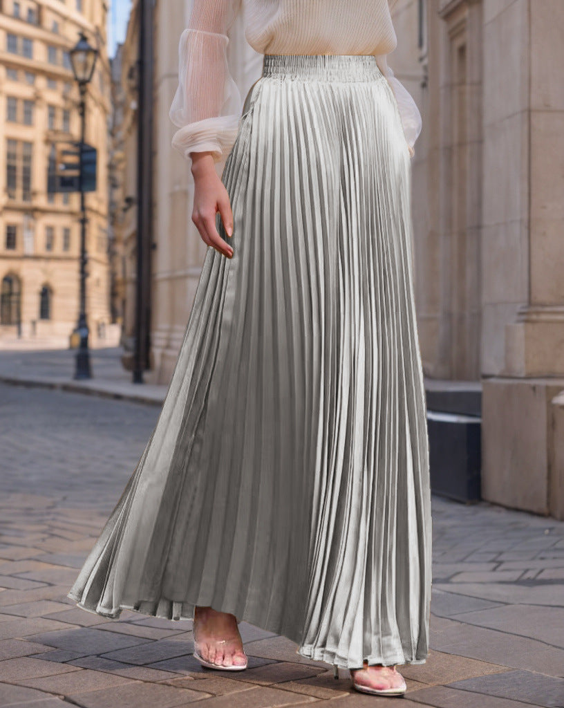 Women nan Maxi skirt pleated from flowing satin with elastic waistband Mune Fashion