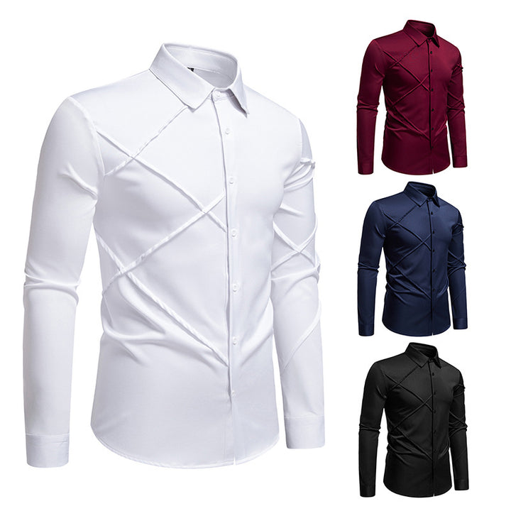 Men's Fitted Long Sleeve Shirt with Diagonal Decorative Seams Mune Fashion