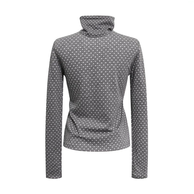 Women's roll-neck fine-knit shirt with polka dot pattern and elastic jersey Mune Fashion