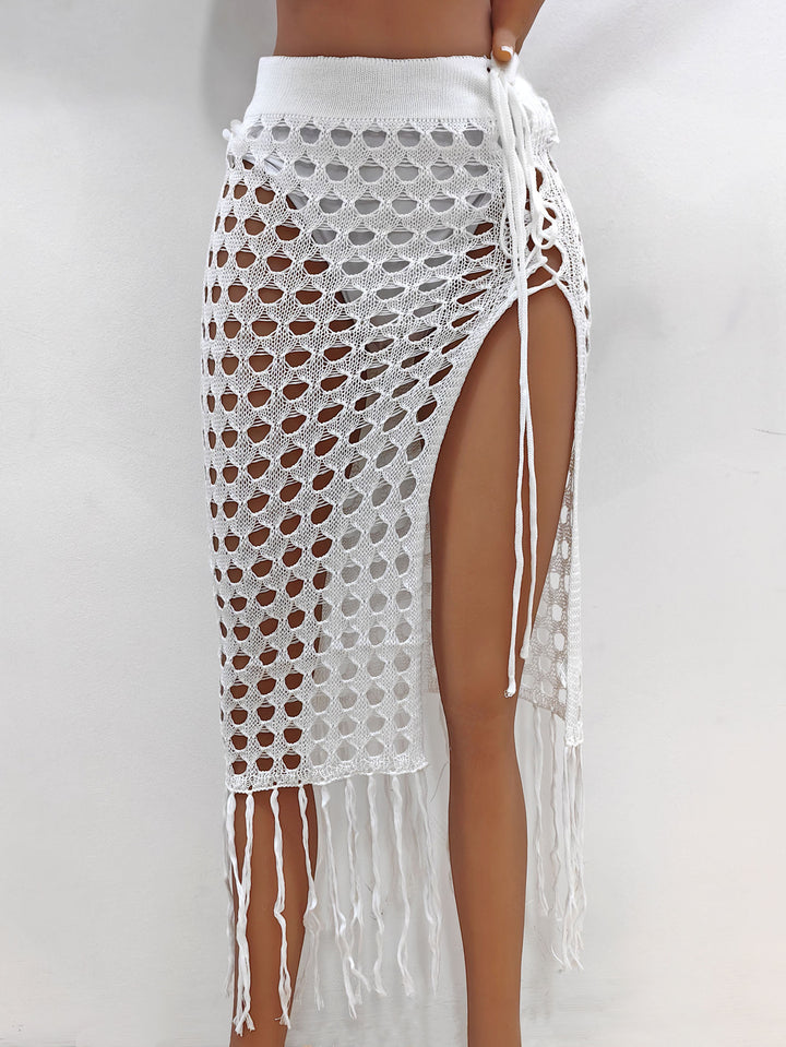 Women's crocheted beach sarong with fringes Mune Fashion