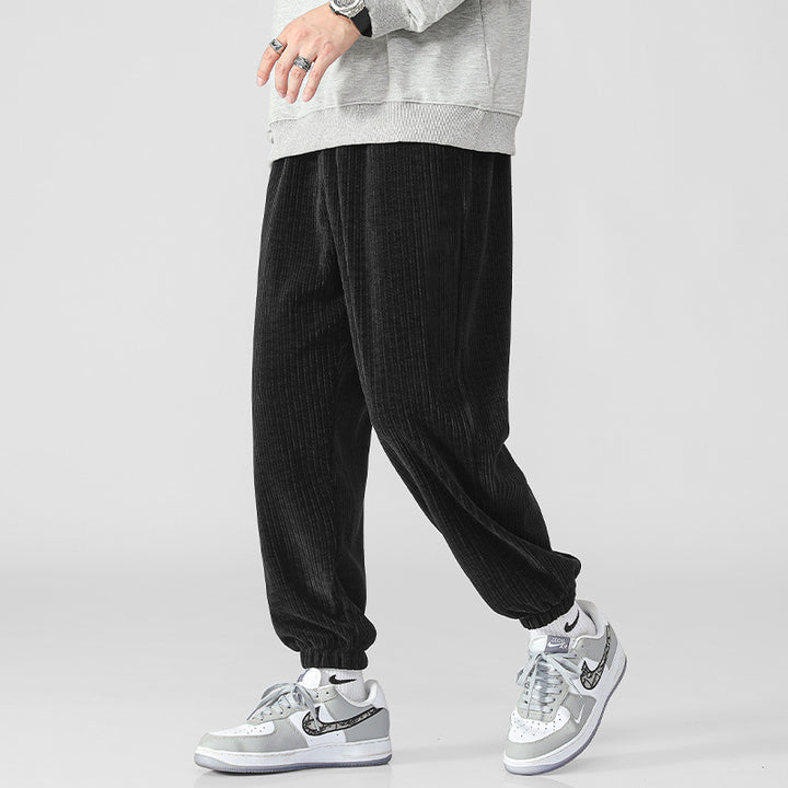Men's Soft Corduroy Jogging Pants in Relaxed Fit with Elastic Waistband and Cuff Mune Fashion