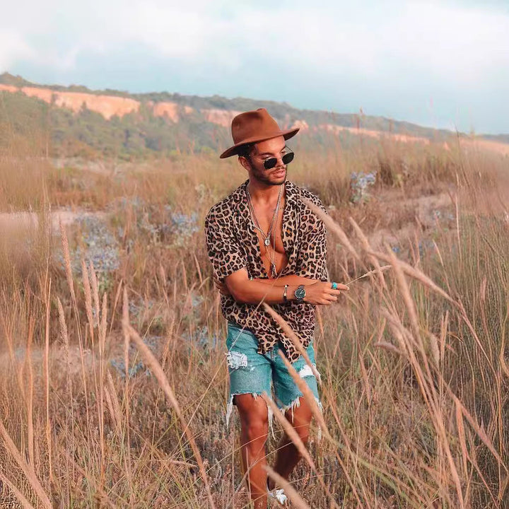 Men's short-sleeve shirt with modern leopard print and casual fit Mune Fashion