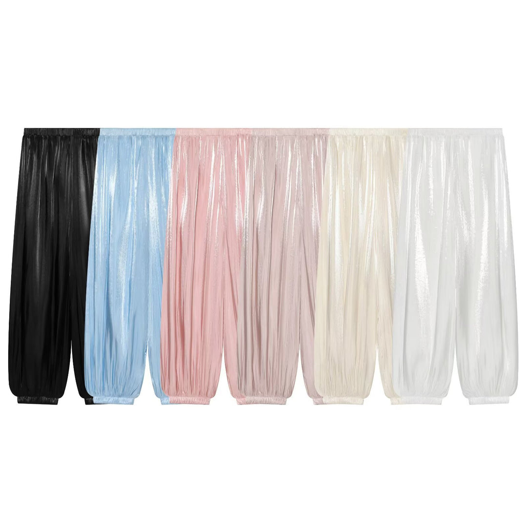Women's Pleated Shiny High-Waist Palazzo Jogger Mune Fashion