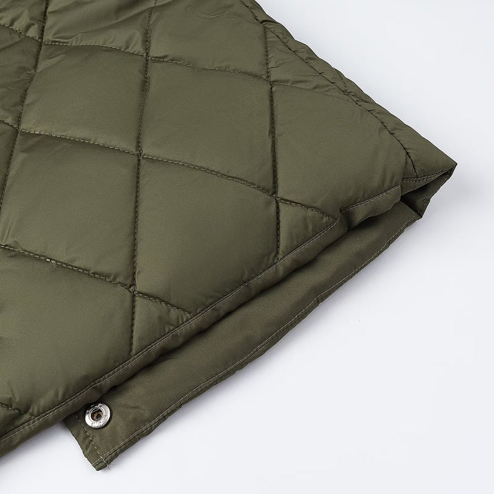 Women's quilted jacket without collar with snap button closure and patch pockets Mune Fashion