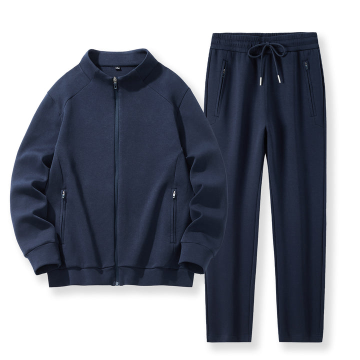 Men's Two-Piece Performance Training Set with Stand-Up Collar Zip Jacket and Tapered Jogging Pants Mune Fashion