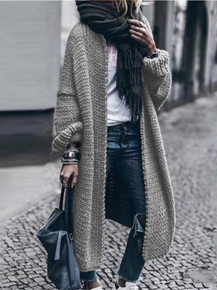 Women's Long Chunky Knit Mantle Cardigan with Drop Shoulder and Open Front Mune Fashion