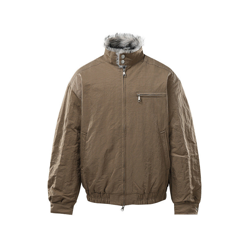 Men's Quilted Bomber Jacket with High Teddy Collar, Concealed Zipper and Elastic Hem Mune Fashion