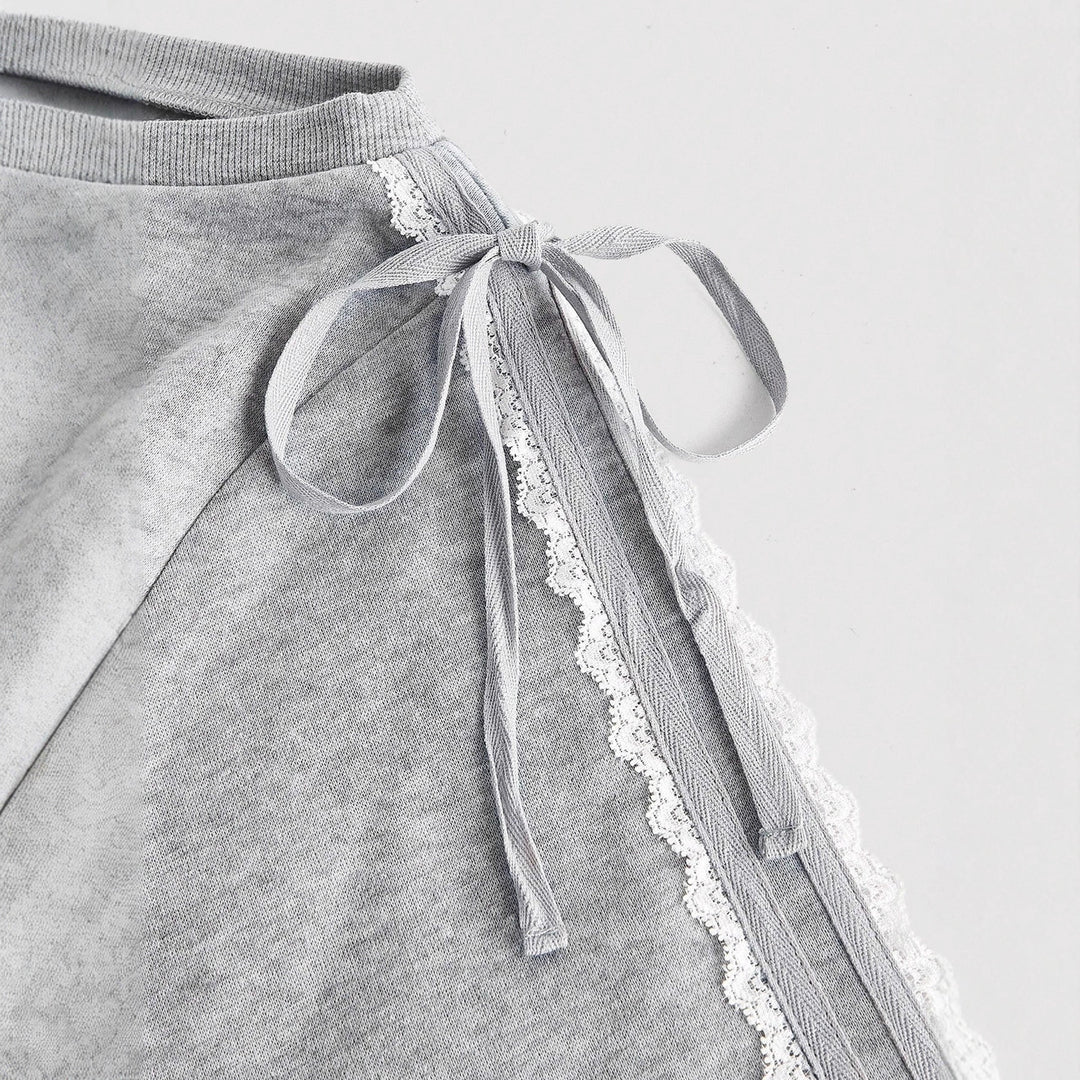Women's Cropped One-Shoulder Sweatshirt with Balloon Sleeves and Lacing Detail Mune Fashion