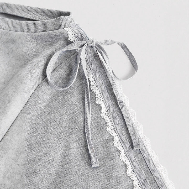 Women's Cropped One-Shoulder Sweatshirt with Balloon Sleeves and Lacing Detail Mune Fashion