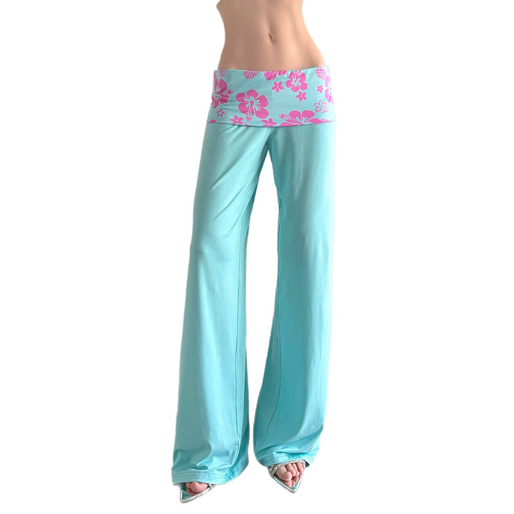Women's wide yoga palazzo pants with folded waistband and high waist Mune Fashion
