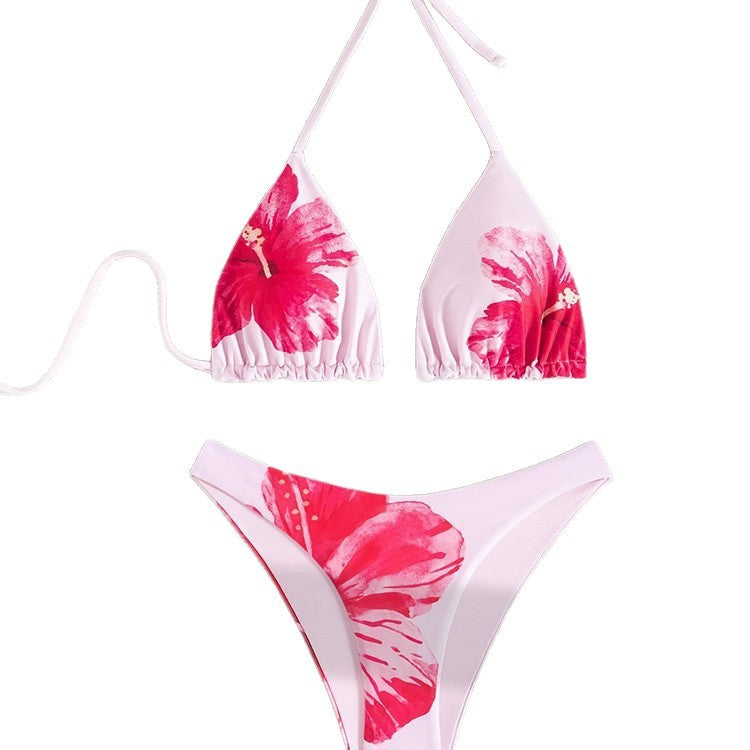 Women's triangle bikini set with floral design and adjustable straps Mune Fashion