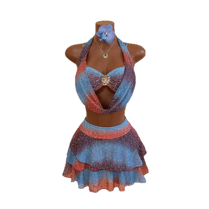 Women’s swimsuit with deep neckline and shimmering skirt Mune Fashion