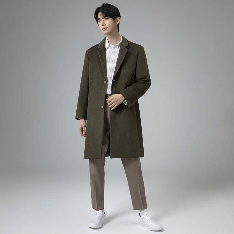 Men's Elegant Longline Wool Coat with Minimalist Lapel and Tailored Silhouette Mune Fashion