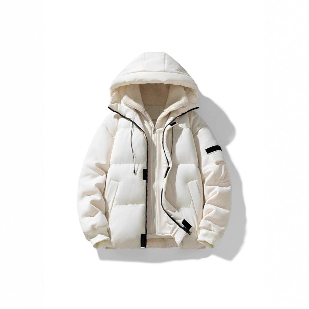Men's padded hooded jacket with teddy lining and contrasting softshell sleeves Mune Fashion