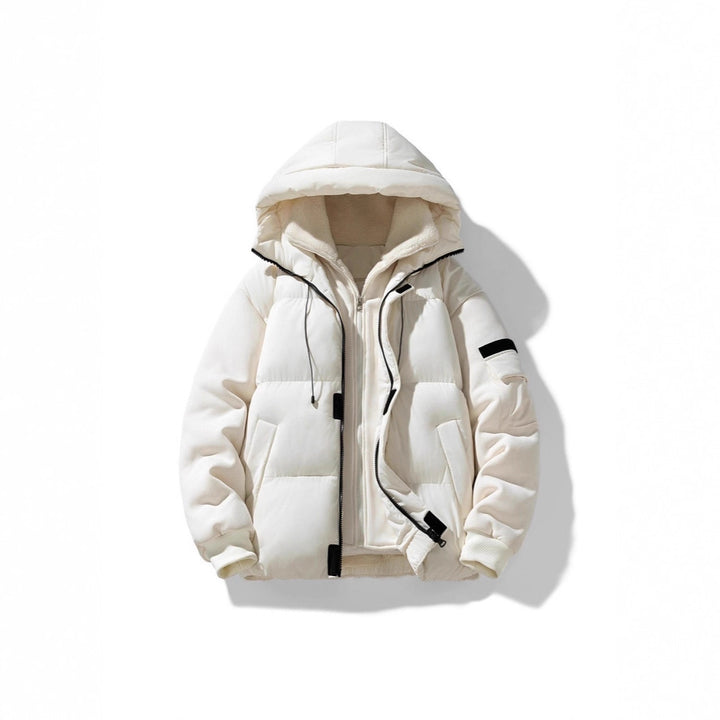Men's padded hooded jacket with teddy lining and contrasting softshell sleeves Mune Fashion