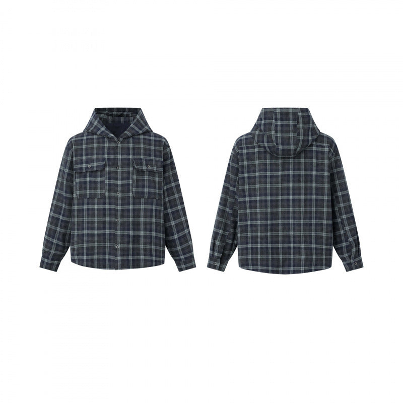 Unisex Boxy Hooded Overshirt in Flannel with Patch Pockets Mune Fashion