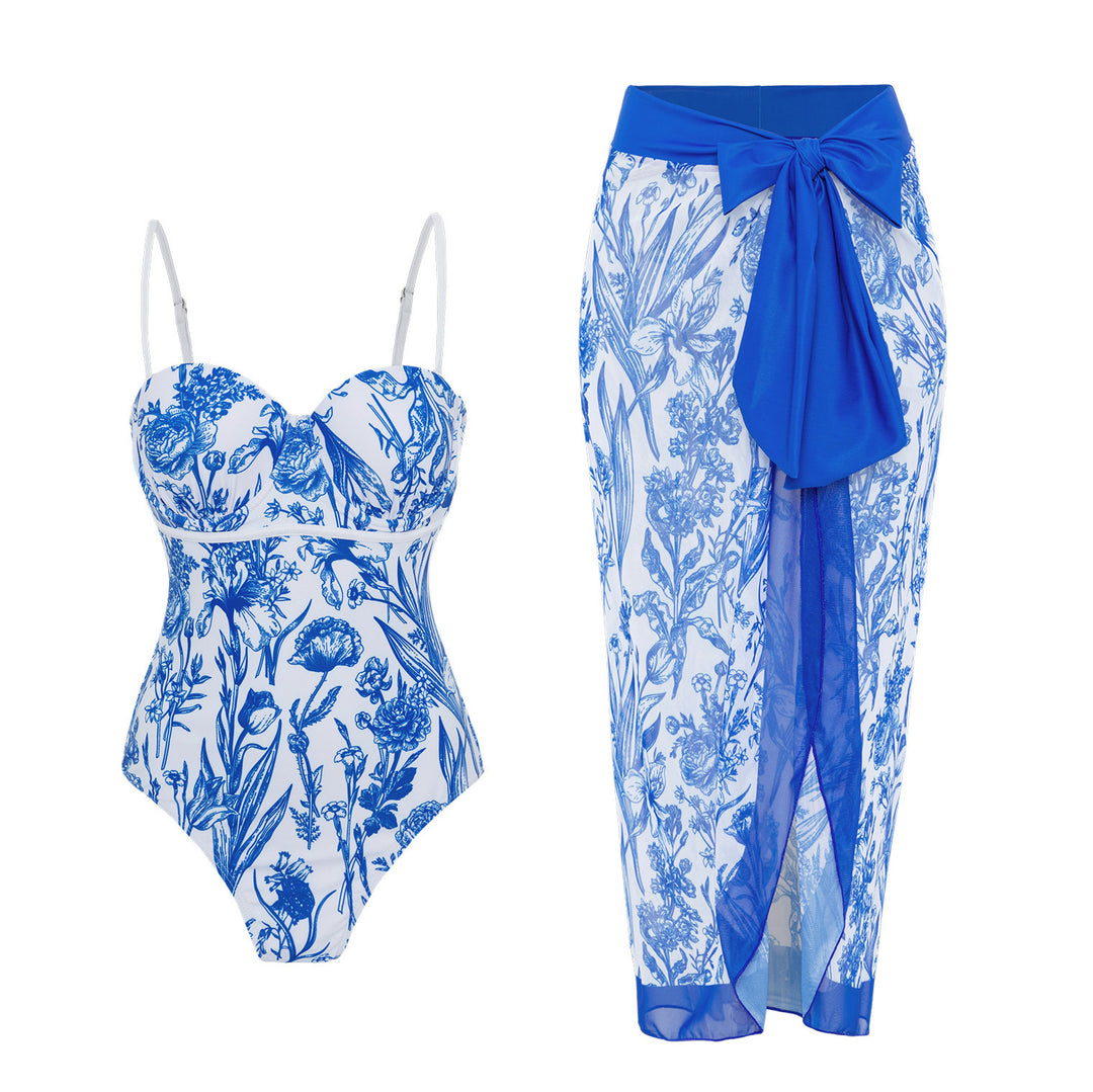 Women's swimwear with floral pattern and transparent sarong cover Mune Fashion