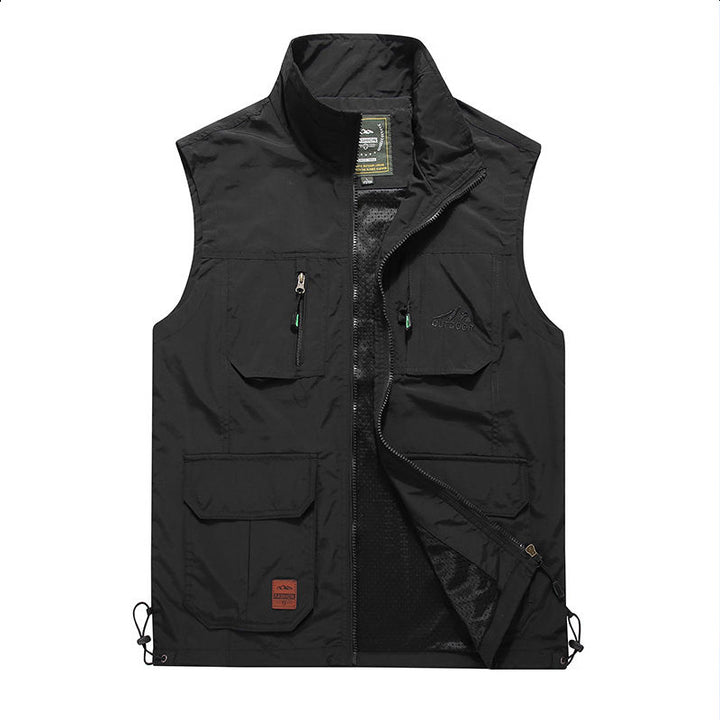 Men's multifunctional outdoor vest with mesh lining, multiple pockets and adjustable hem Mune Fashion